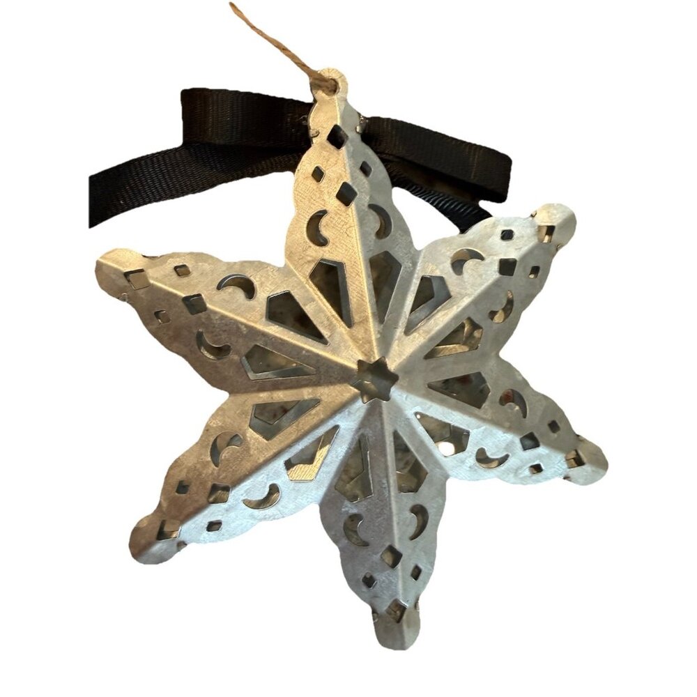 Christmas Shoppe Grey metal star bow Christmas tree ornaments Rustic Farmhouse